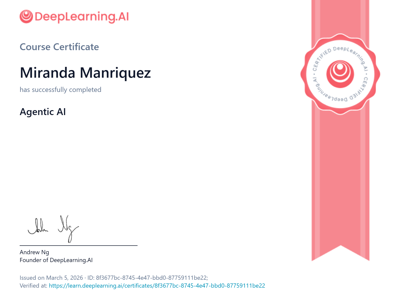 DeepLearning.AI Agentic AI Certificate
